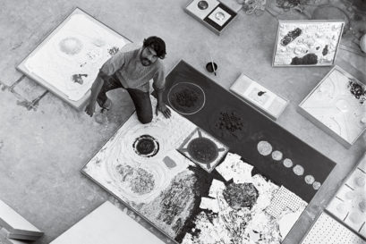 A young Himmat Shah with his silver paintings (1960s)