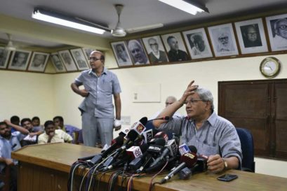 Sitaram Yechury addresses a press conference at the CPM headquarters in Delhi