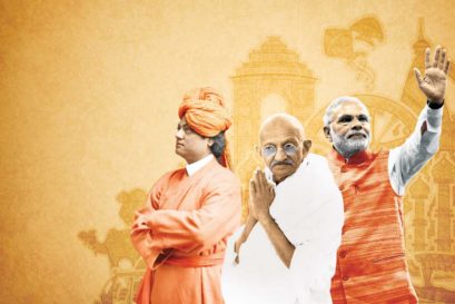 India on Their Mind: (L to R) Swami Vivekananda, Mahatma Gandhi and Narendra Modi (Illustration: Saurabh Singh)