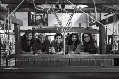 Smriti Irani (Centre) with designers (L-R) Rahul Mishra, Rajesh Pratap Singh, Sunita Shankar and Anju Modi at the Weavers Service Centre, Delhi