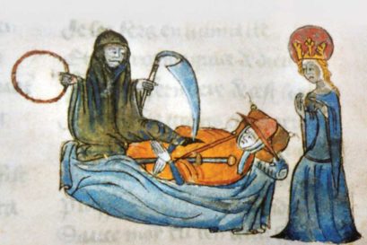 Death personified as the Grim Reaper in medieval art