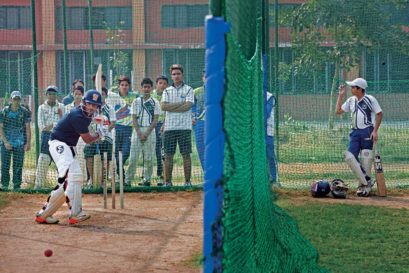 Rishabh Pant (left) plays a shot in the nets at Sri Venkateswara College, Delhi