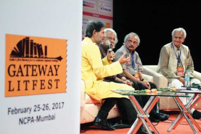 (L-R) Subodh Sarkar, Adoor Gopalakrishnan, M Mukundan and Raghuveer Chaudhari at the Gateway Litfest in Mumbai
