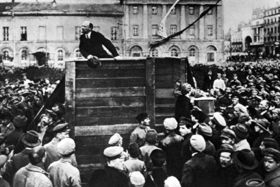 Lenin at a rally during the October Revolution