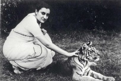 Indira Gandhi with a tiger cub, Teen Murti House