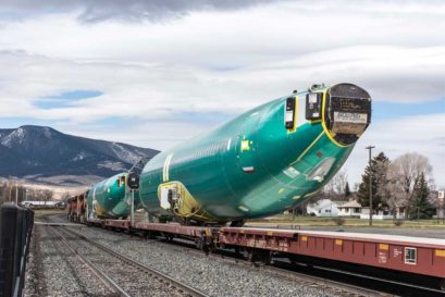 Aircraft fuselages headed for a Boeing assembly plant in Renton, Washington