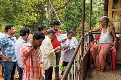 BJP workers on a door-to-door outreach drive in Boloor near Mangalore