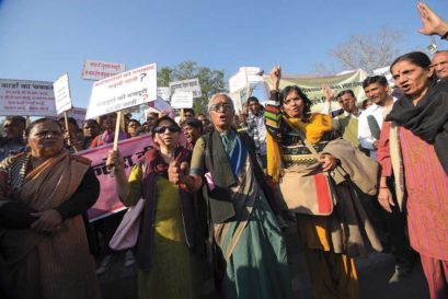 Aruna Roy at a protest in Jaipur