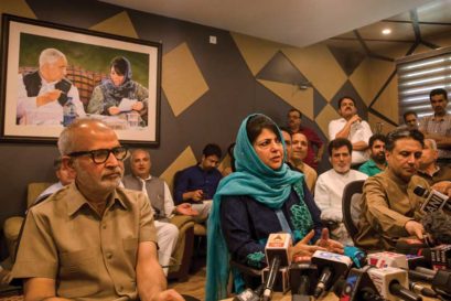 Mehbooba Mufti addresses the press after her resignation as Chief Minister on June 19