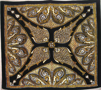 Batik scarf using fish motif Alpana (Gouri Devi) (Courtesy: Design Movement in Tagore's Santiniketan: Alpana-An experiment in aestheticism)