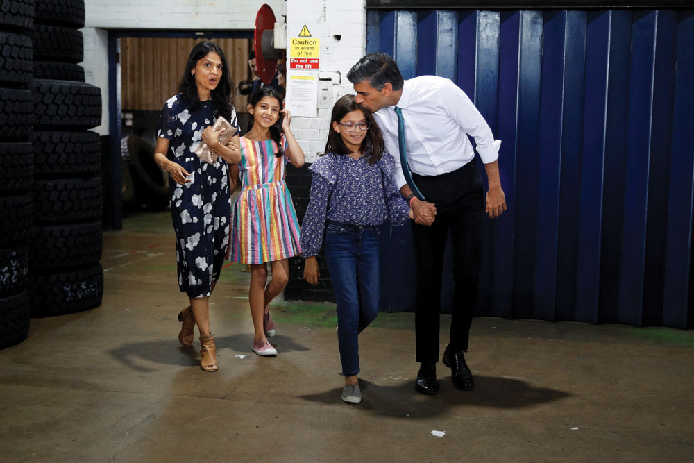 Rishi Sunak and Akshata Murty with their daughters Anoushka and Krishna at a Conservative Party campaign in Grantham, on July 23, 2022