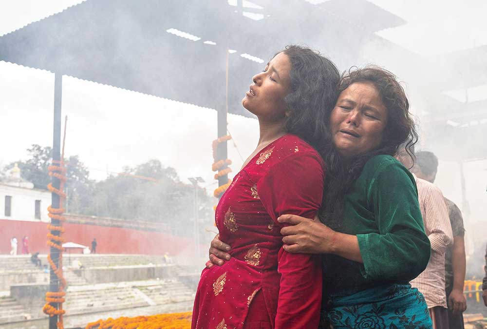 A woman mourns the death of her sister in the protests, Kathmandu, September 14, 2025